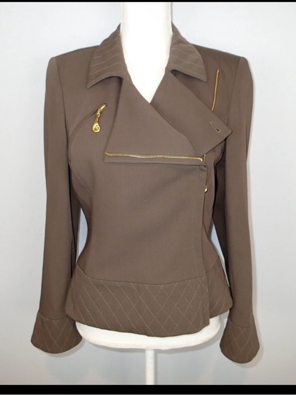 VTG Escada Olive Brown Asymmetric Pure Wool Utility Jacket Size XS